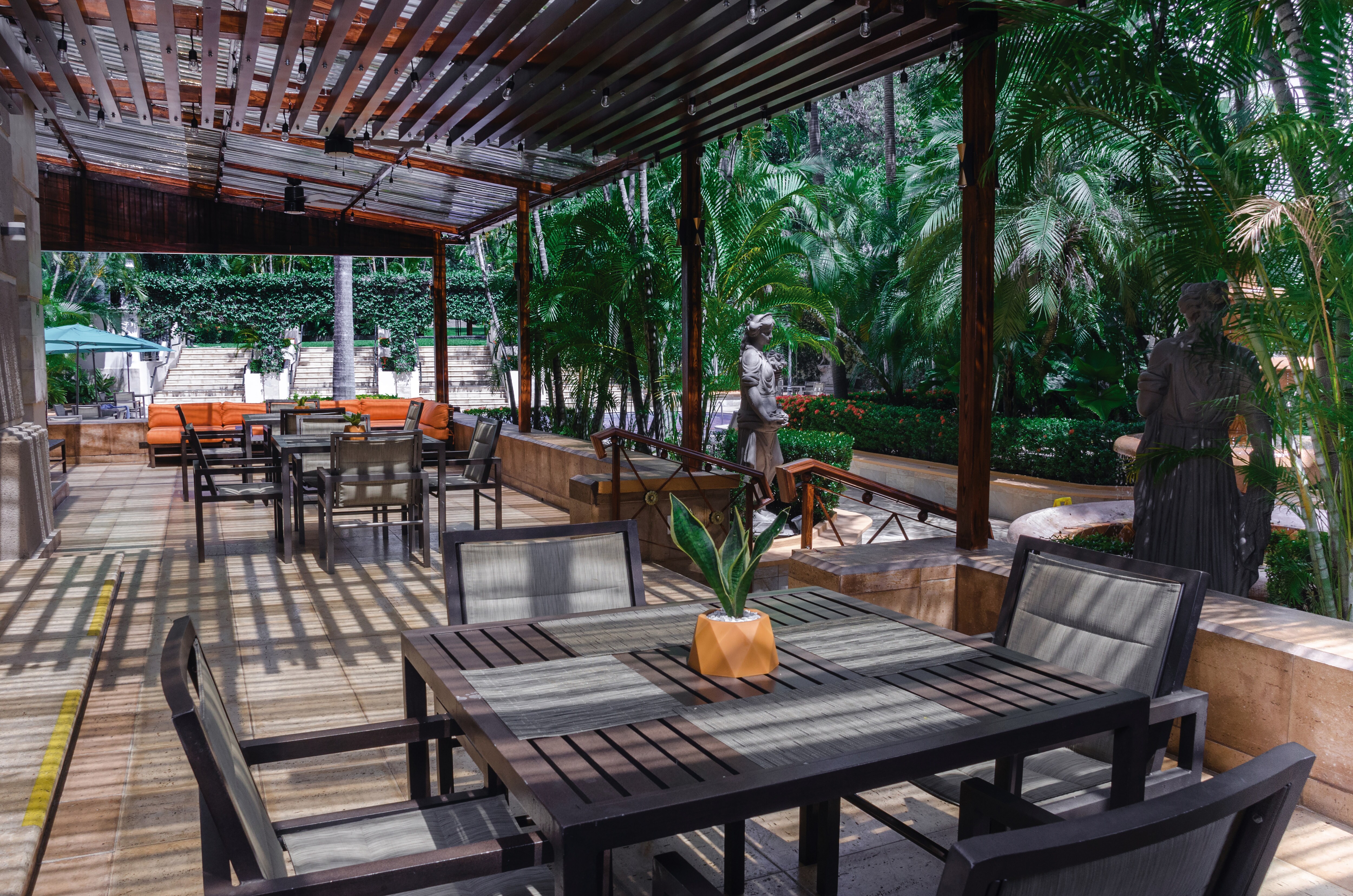 Outdoor Patio with tables and chairs