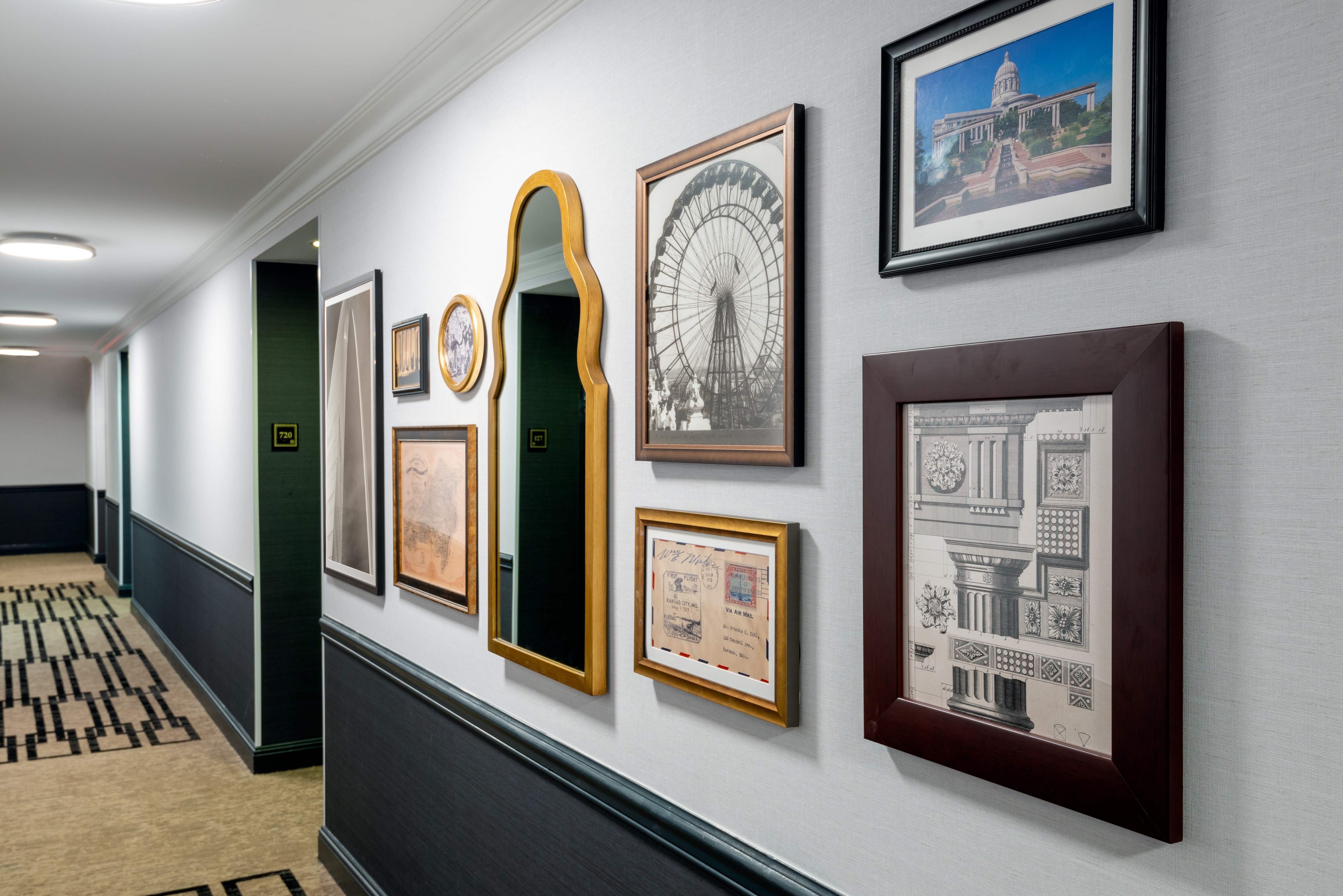 Hotel Corridor with art on walls